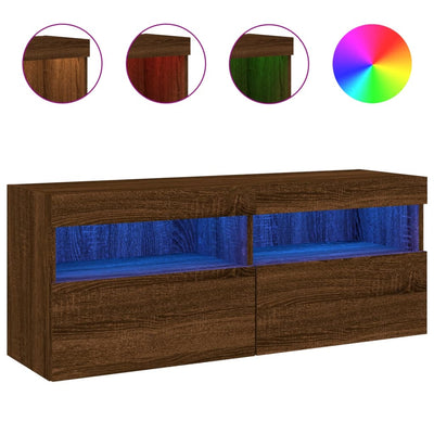 TV-seinäkaappi LED-valoilla ruskea tammi 100x30x40 cm