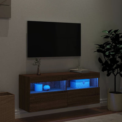 TV-seinäkaappi LED-valoilla ruskea tammi 100x30x40 cm