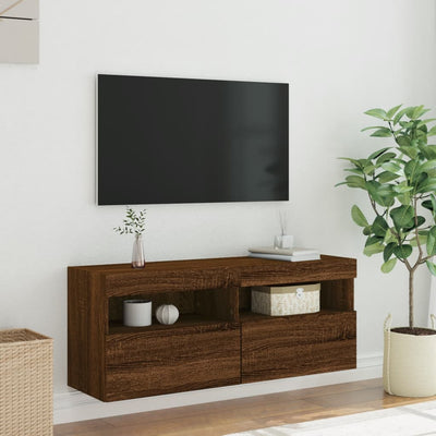 TV-seinäkaappi LED-valoilla ruskea tammi 100x30x40 cm