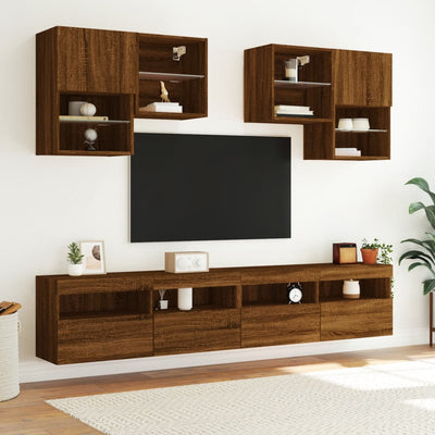 TV-seinäkaappi LED-valoilla ruskea tammi 100x30x40 cm