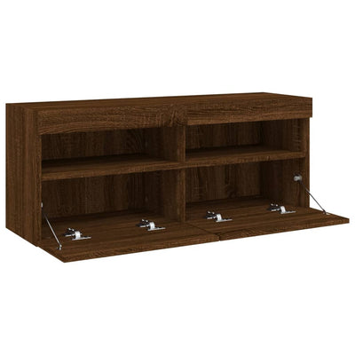 TV-seinäkaappi LED-valoilla ruskea tammi 100x30x40 cm