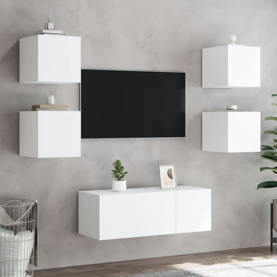 TV-seinäkaappi LED-valoilla valkoinen 30,5x35x30 cm