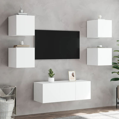 TV-seinäkaapit LED-valoilla 2 kpl valkoinen 30,5x35x30 cm