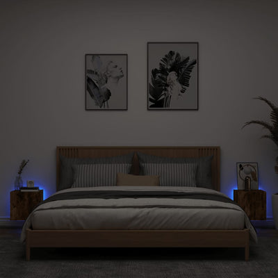TV-seinäkaapit LED-valoilla 2 kpl savutammi 30,5x35x30 cm