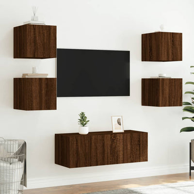 TV-seinäkaappi LED-valoilla ruskea tammi 30,5x35x30 cm