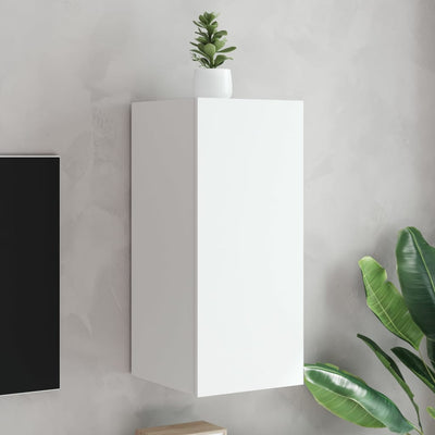 Valkoinen tv-seinäkaappi Genutu 30,5x35x70cm (led-valoilla)