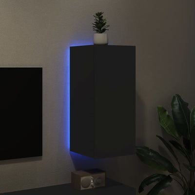 TV-seinäkaappi LED-valoilla musta 30,5x35x70 cm