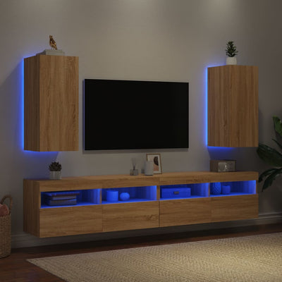 TV-seinäkaapit LED-valoilla 2 kpl Sonoma-tammi 30,5x35x70 cm