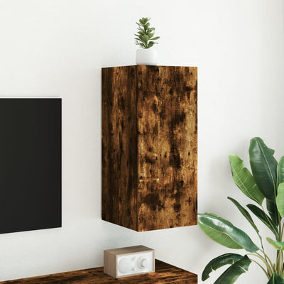 TV-seinäkaappi LED-valoilla savutammi 30,5x35x70 cm