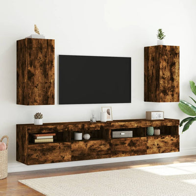 TV-seinäkaapit LED-valoilla 2 kpl savutammi 30,5x35x70 cm