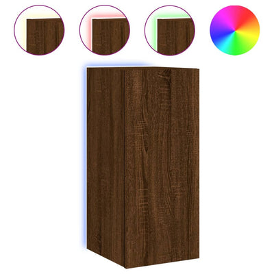 TV-seinäkaapit LED-valoilla 2 kpl ruskea tammi 30,5x35x70 cm