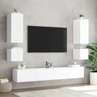 TV-seinäkaapit LED-valoilla 2 kpl valkoinen 40,5x35x40 cm
