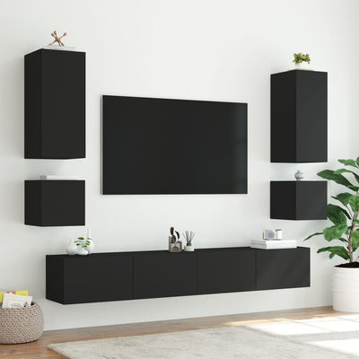 TV-seinäkaapit LED-valoilla 2 kpl musta 40,5x35x40 cm