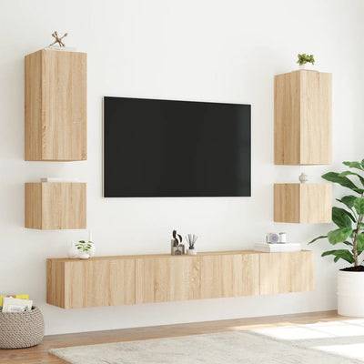 TV-seinäkaapit LED-valoilla 2 kpl Sonoma-tammi 40,5x35x40 cm