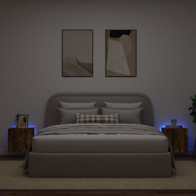 TV-seinäkaapit LED-valoilla 2 kpl savutammi 40,5x35x40 cm