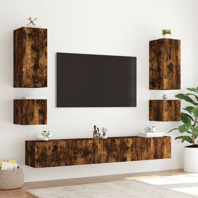 TV-seinäkaapit LED-valoilla 2 kpl savutammi 40,5x35x40 cm