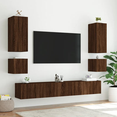 TV-seinäkaapit LED-valoilla 2 kpl ruskea tammi 40,5x35x40 cm