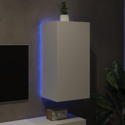 TV-seinäkaappi LED-valoilla valkoinen 40,5x35x80 cm