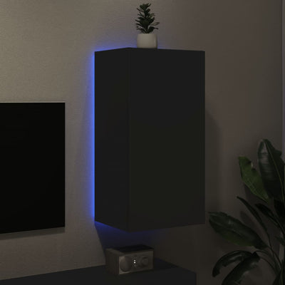 TV-seinäkaappi LED-valoilla musta 40,5x35x80 cm