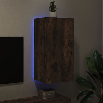 TV-seinäkaappi LED-valoilla savutammi 40,5x35x80 cm