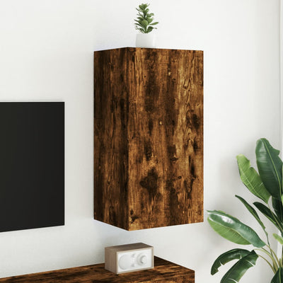 TV-seinäkaappi LED-valoilla savutammi 40,5x35x80 cm