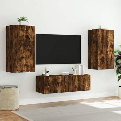 TV-seinäkaappi LED-valoilla savutammi 40,5x35x80 cm