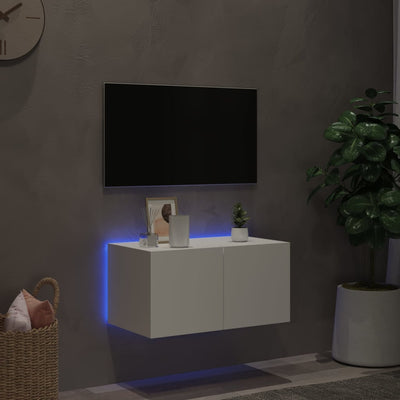 TV-seinäkaappi LED-valoilla valkoinen 60x35x31 cm