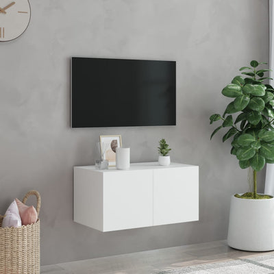 TV-seinäkaappi LED-valoilla valkoinen 60x35x31 cm