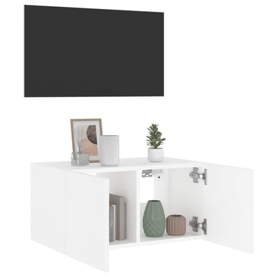 TV-seinäkaappi LED-valoilla valkoinen 60x35x31 cm