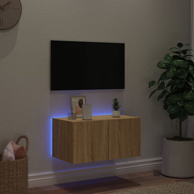 TV-seinäkaappi LED-valoilla Sonoma-tammi 60x35x31 cm