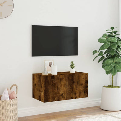 TV-seinäkaappi LED-valoilla savutammi 60x35x31 cm