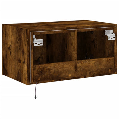 TV-seinäkaappi LED-valoilla savutammi 60x35x31 cm