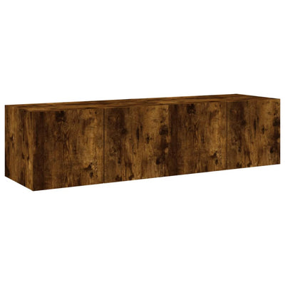 TV-seinäkaapit LED-valoilla 2 kpl savutammi 60x35x31 cm
