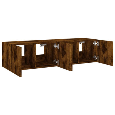 TV-seinäkaapit LED-valoilla 2 kpl savutammi 60x35x31 cm