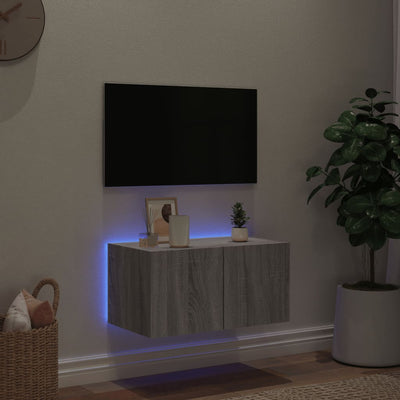 TV-seinäkaappi LED-valoilla harmaa Sonoma 60x35x31 cm