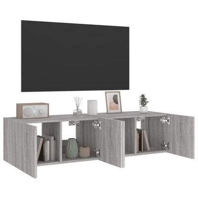 TV-seinäkaapit LED-valoilla 2 kpl harmaa Sonoma 60x35x31 cm