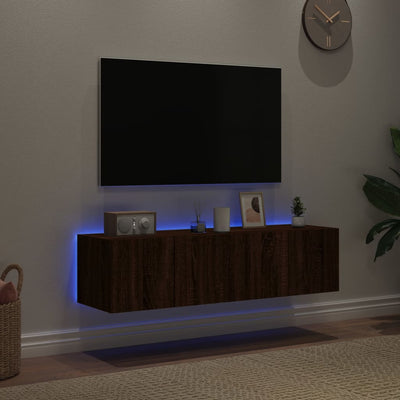 TV-seinäkaapit LED-valoilla 2 kpl ruskea tammi 60x35x31 cm