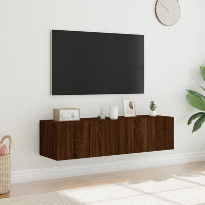TV-seinäkaapit LED-valoilla 2 kpl ruskea tammi 60x35x31 cm