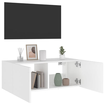 TV-seinäkaappi LED-valoilla valkoinen 80x35x31 cm
