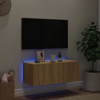 TV-seinäkaappi LED-valoilla Sonoma-tammi 80x35x31 cm