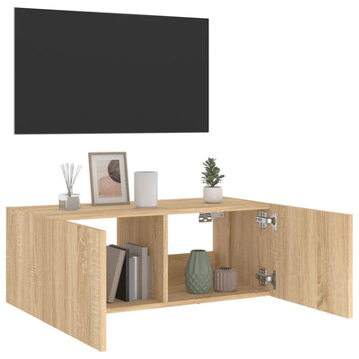 TV-seinäkaappi LED-valoilla Sonoma-tammi 80x35x31 cm