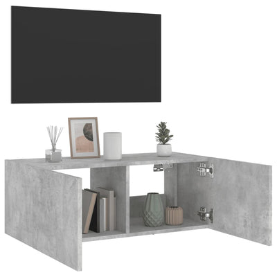 TV-seinäkaappi LED-valoilla betoninharmaa 80x35x31 cm