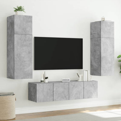 TV-seinäkaapit LED-valoilla 2 kpl betoninharmaa 80x35x31 cm