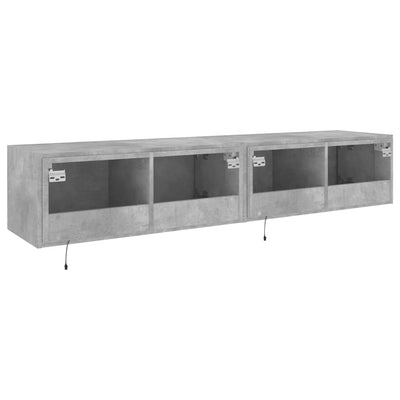 TV-seinäkaapit LED-valoilla 2 kpl betoninharmaa 80x35x31 cm