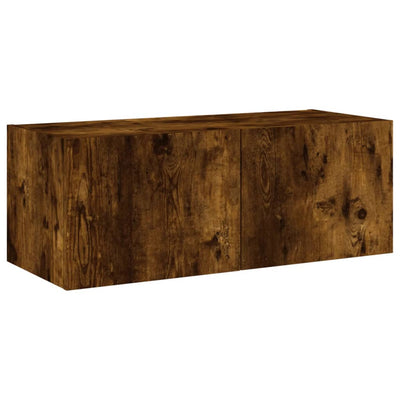 TV-seinäkaappi LED-valoilla savutammi 80x35x31 cm