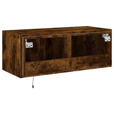 TV-seinäkaappi LED-valoilla savutammi 80x35x31 cm