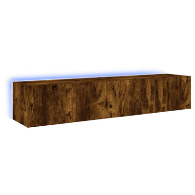 TV-seinäkaapit LED-valoilla 2 kpl savutammi 80x35x31 cm