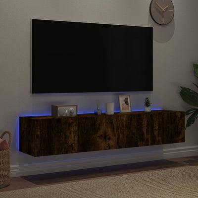 TV-seinäkaapit LED-valoilla 2 kpl savutammi 80x35x31 cm