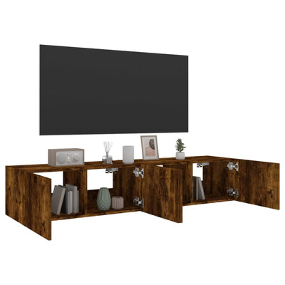 TV-seinäkaapit LED-valoilla 2 kpl savutammi 80x35x31 cm