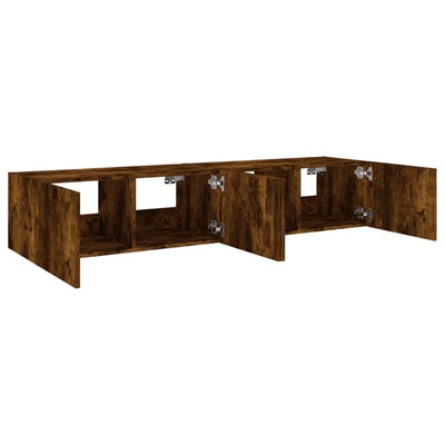 TV-seinäkaapit LED-valoilla 2 kpl savutammi 80x35x31 cm